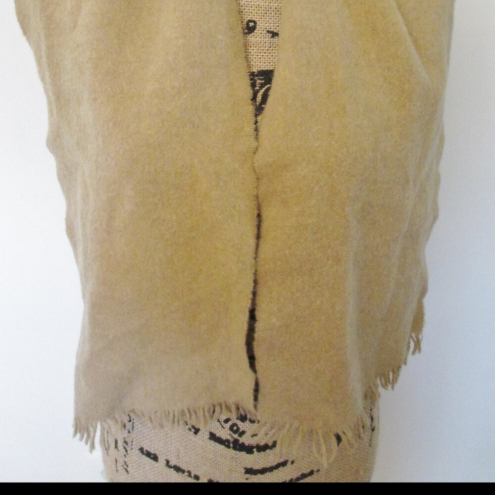 Unisex 100% Lambswool Scarf / Muffler, Beige, Fringe at Ends, West Germany